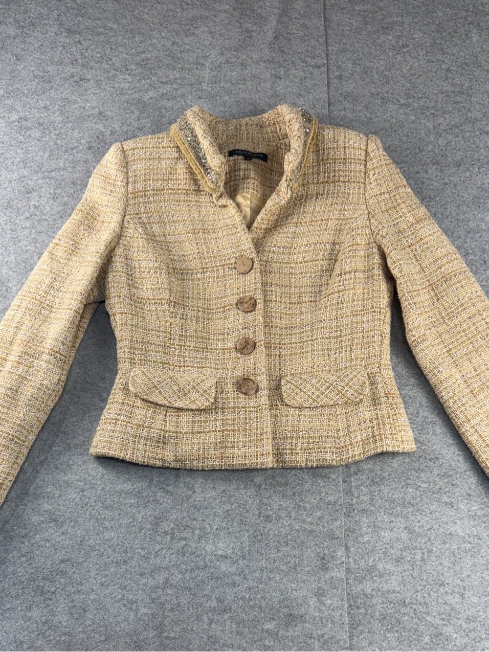 David Meister Gold Tweed Cropped Jacket Size 2